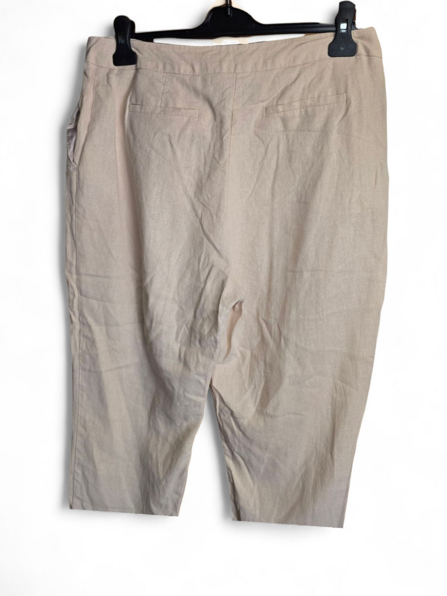 Very Cream Linen Blend Slim Trousers | Size 12 UK | High Waist, Button Close, Pockets
