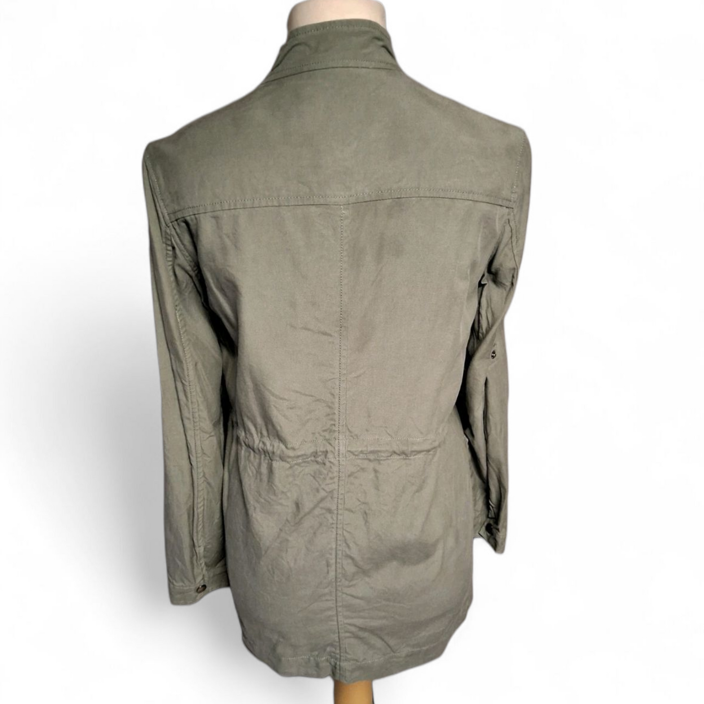 Thought Khaki Green Parka Jacket Size 10 – Lyocell/Cotton, Zip & Popper Close, Drawstring Waist