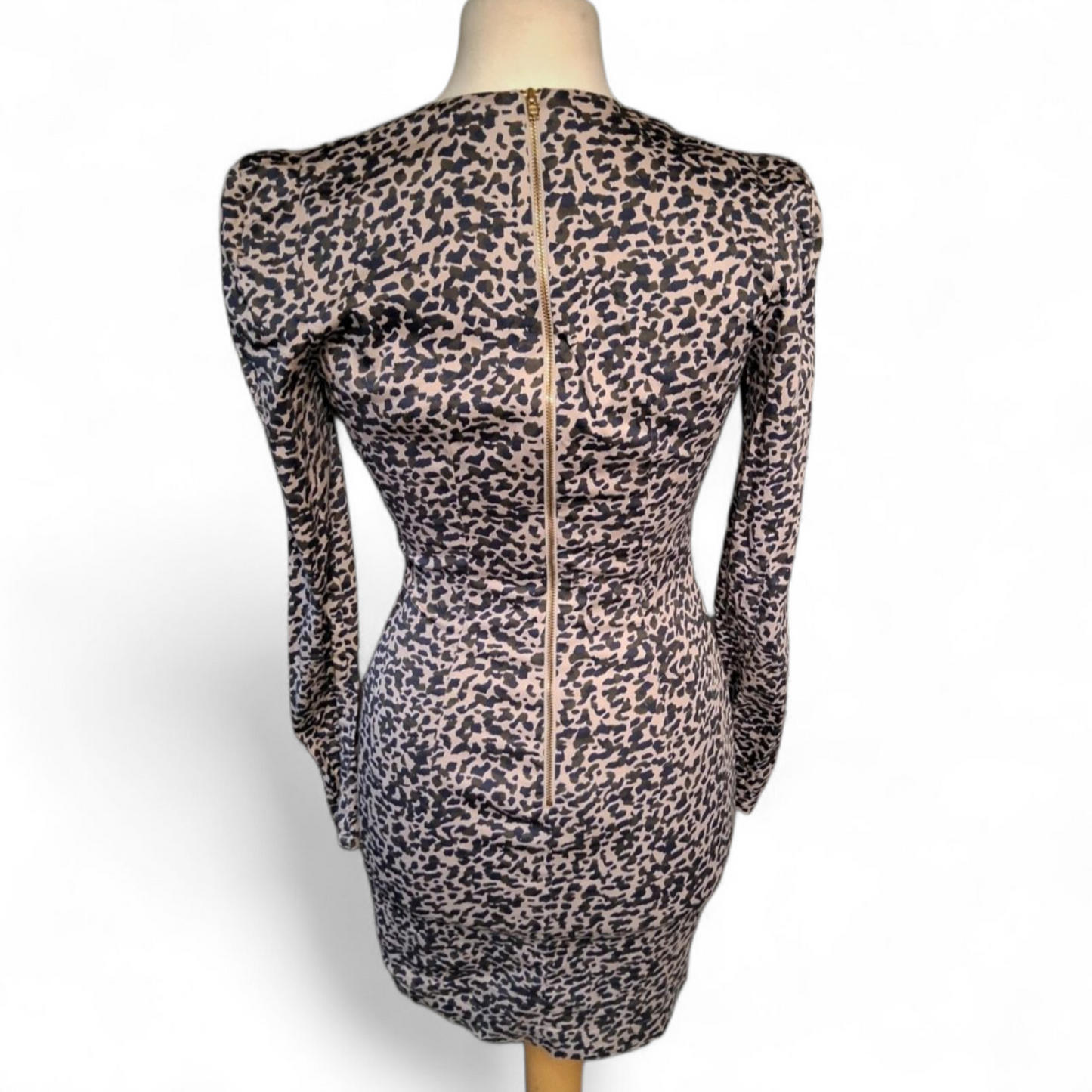 French Connection Navy & Beige Animal Print Bodycon Mini Dress – Size 10