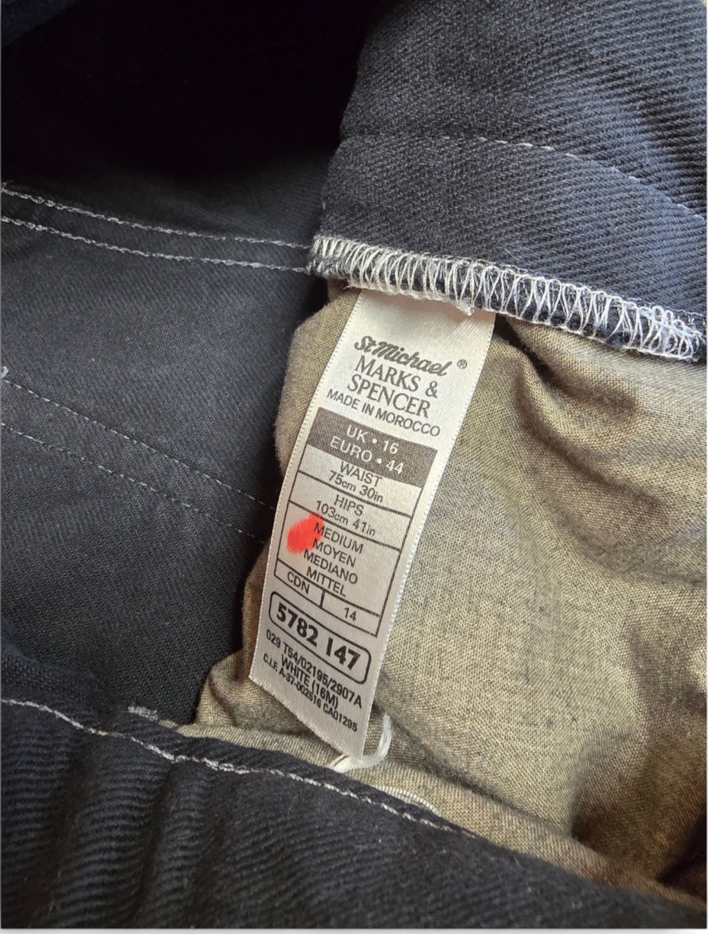 Vintage 90s St Michael Black Denim Shorts | High Waist | Frayed Hem | Label 16 Fits 12 | 21" Length