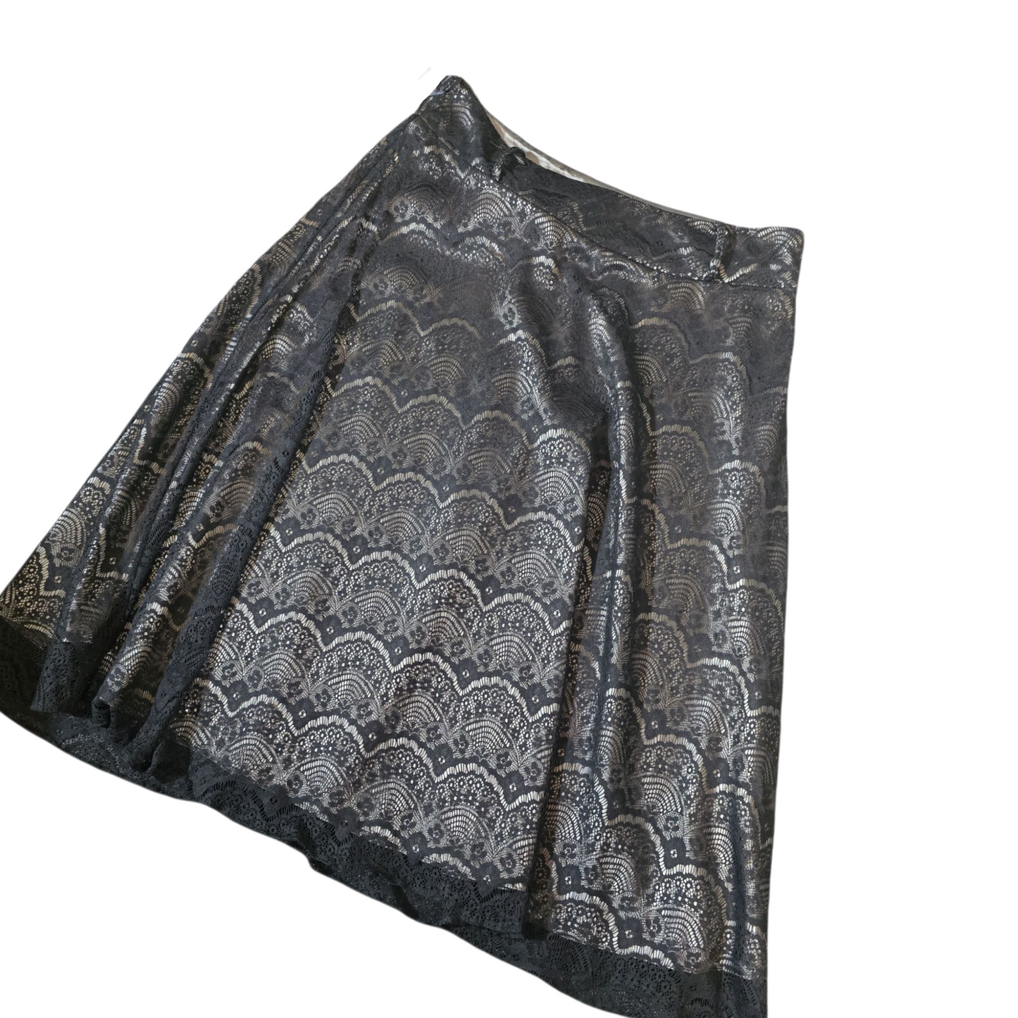 Wallis Black Netted Flared Midi Skirt – Size 14 – Grey Lining, Elegant & Versatile