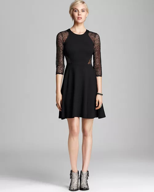 French Connection Black Lace Flared Dress – Size 10