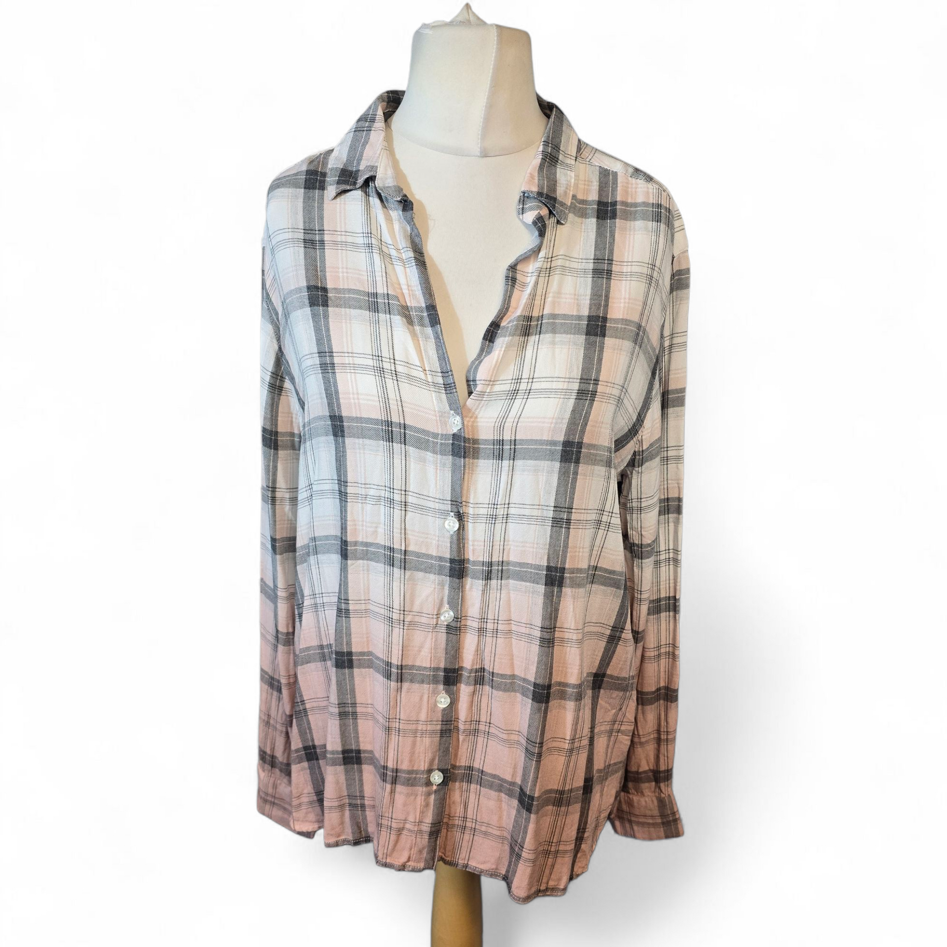 Next Coral & Cream Checked Ombre Oversized Shirt – Size 14