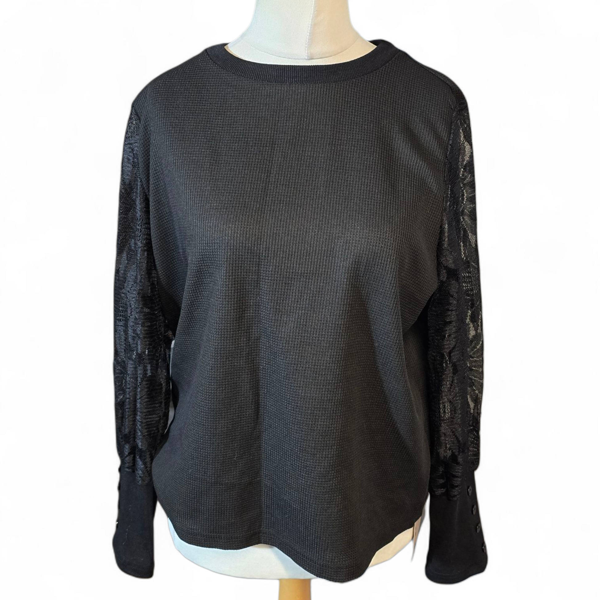 Shein Emery Rose Black Lace Sleeve Top – Size L (UK 14/16) – NWT