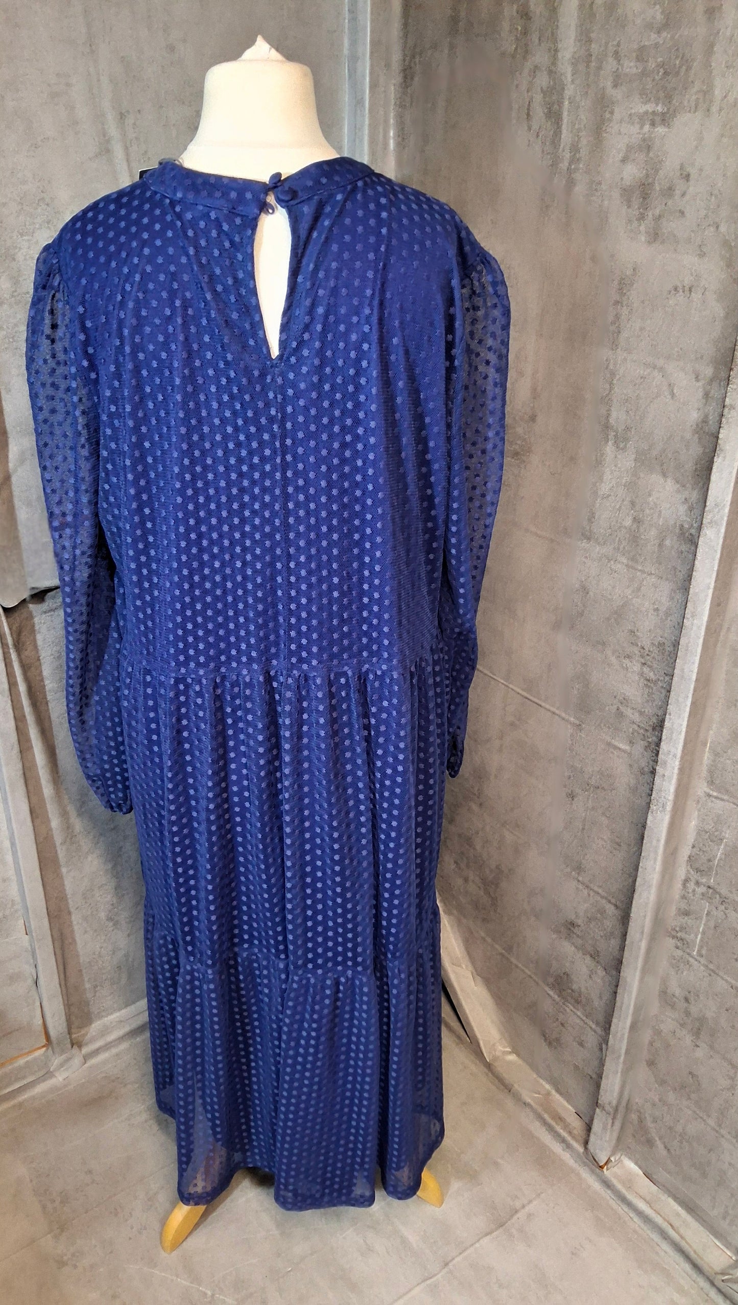 Principles Blue Embossed Polka Dot Tiered Midi Dress – UK 22 – NWT