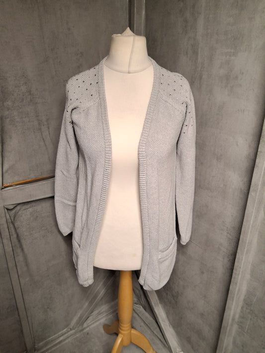 Fransa Grey Stud Shoulder Open Knit Cardigan – Size S (UK 8/10)
