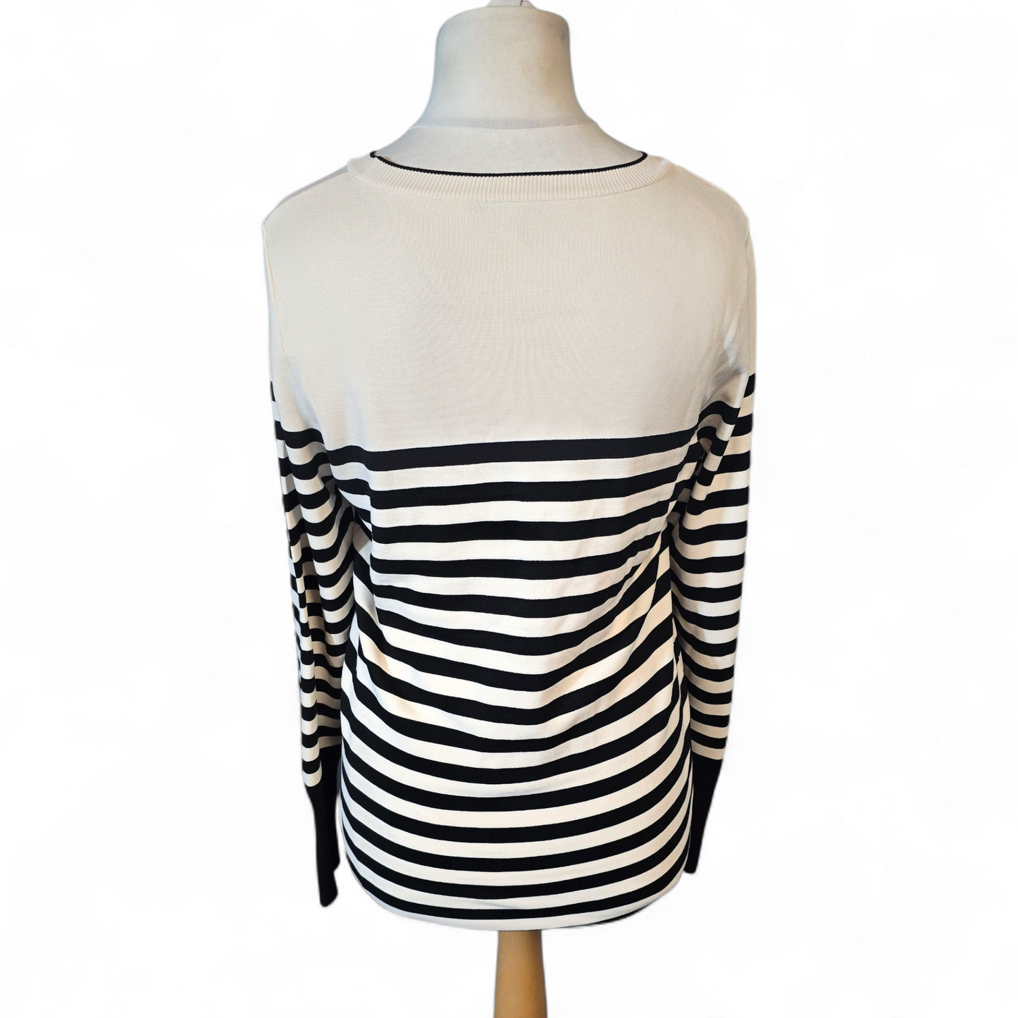 Next Black & White Striped Jumper with Pink Floral Embroidery – Size 12