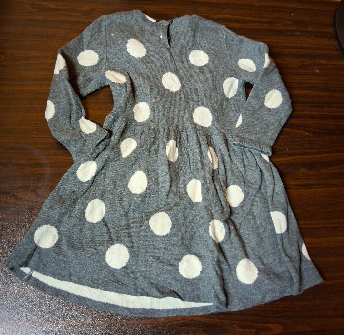 H&M Girls Grey & White Polka Dot Knit Dress – 6–9 Months – 100% Cotton