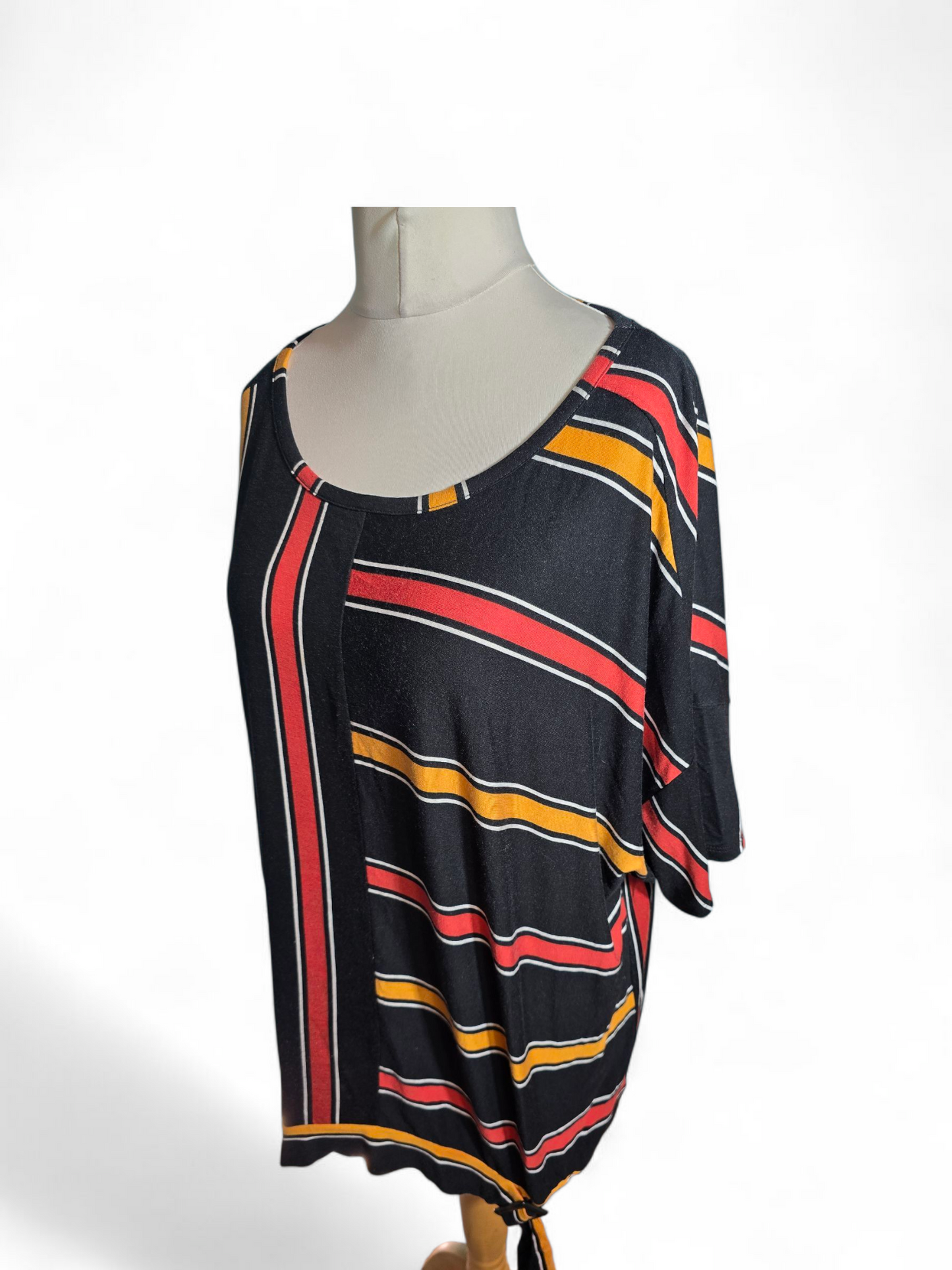 Bonmarché Striped T-Shirt | Size 24 UK | Buckle Hem, Relaxed Fit, Viscose