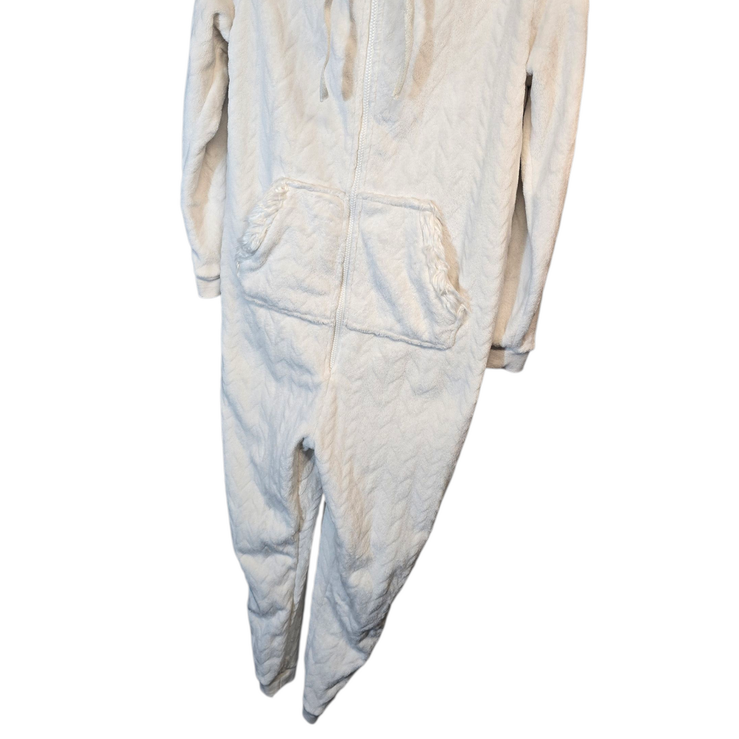 George White Fleeced Onesie with Teddy Bear Hood – Size M (UK size 12/14)