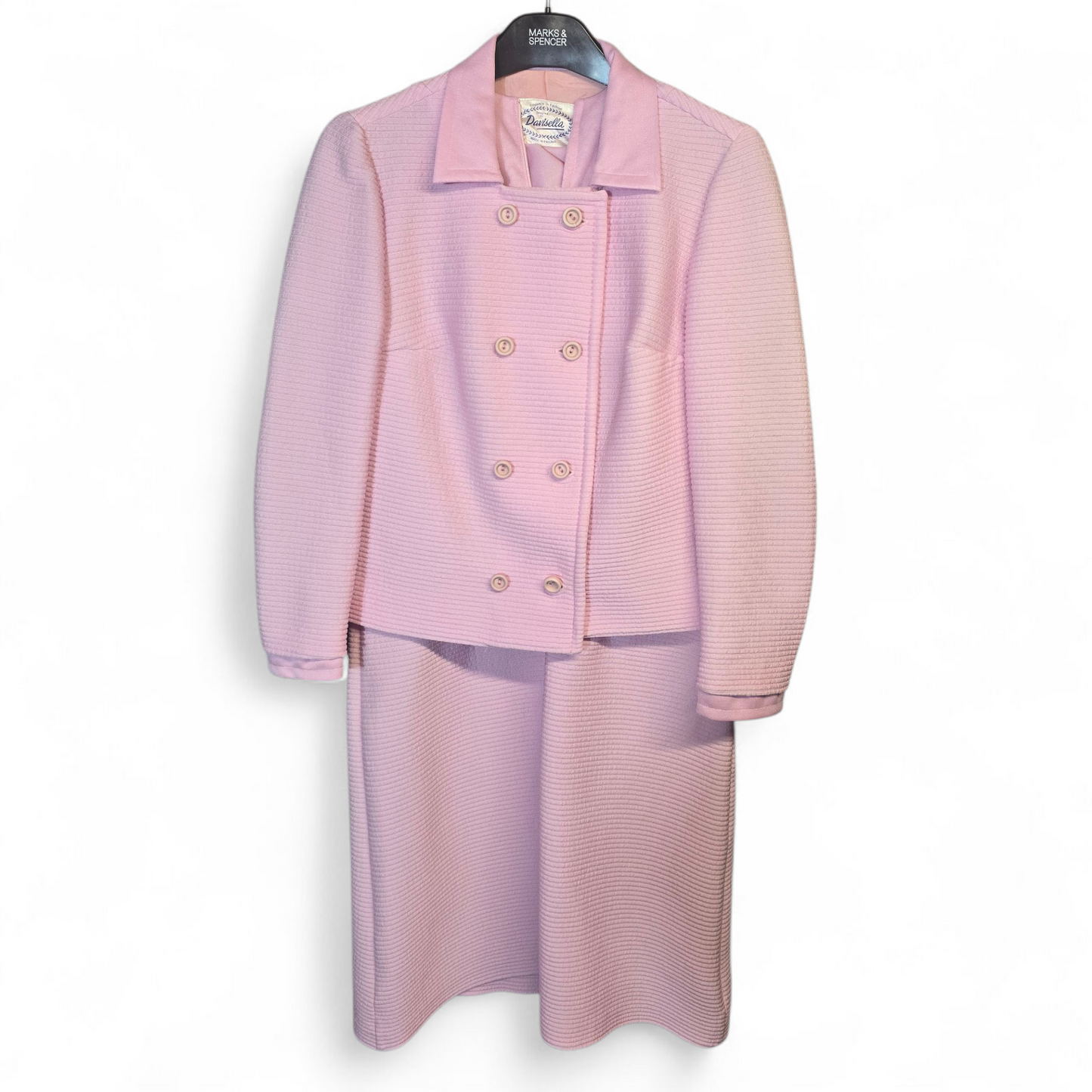 Vintage 1970s Davisella Baby Pink Crimplene Dress & Blazer Set (Made in England)