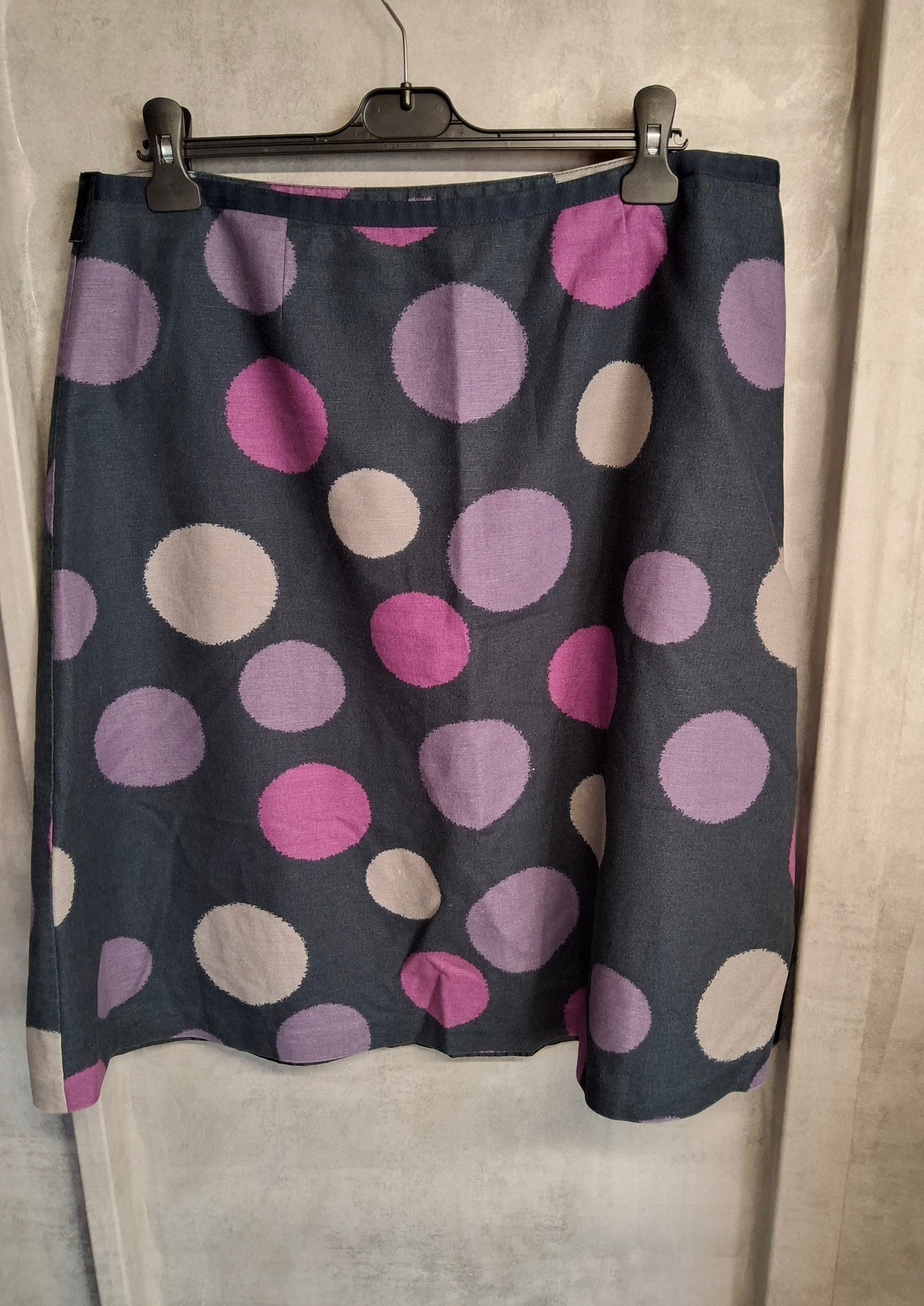 Laura Ashley Navy & Pink Polka Dot Knee Length Skirt – Size 18 – Linen & Cotton Blend