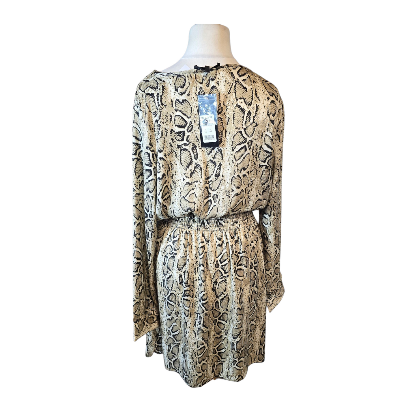 Cameo Rose Beige Snake Print Dress – Size 16 – Knee Length Statement