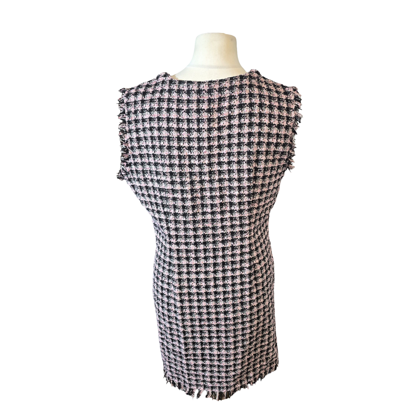 Primark Pink & Black Checked Sleeveless Shirt Dress – Size 14 – Tweed Style