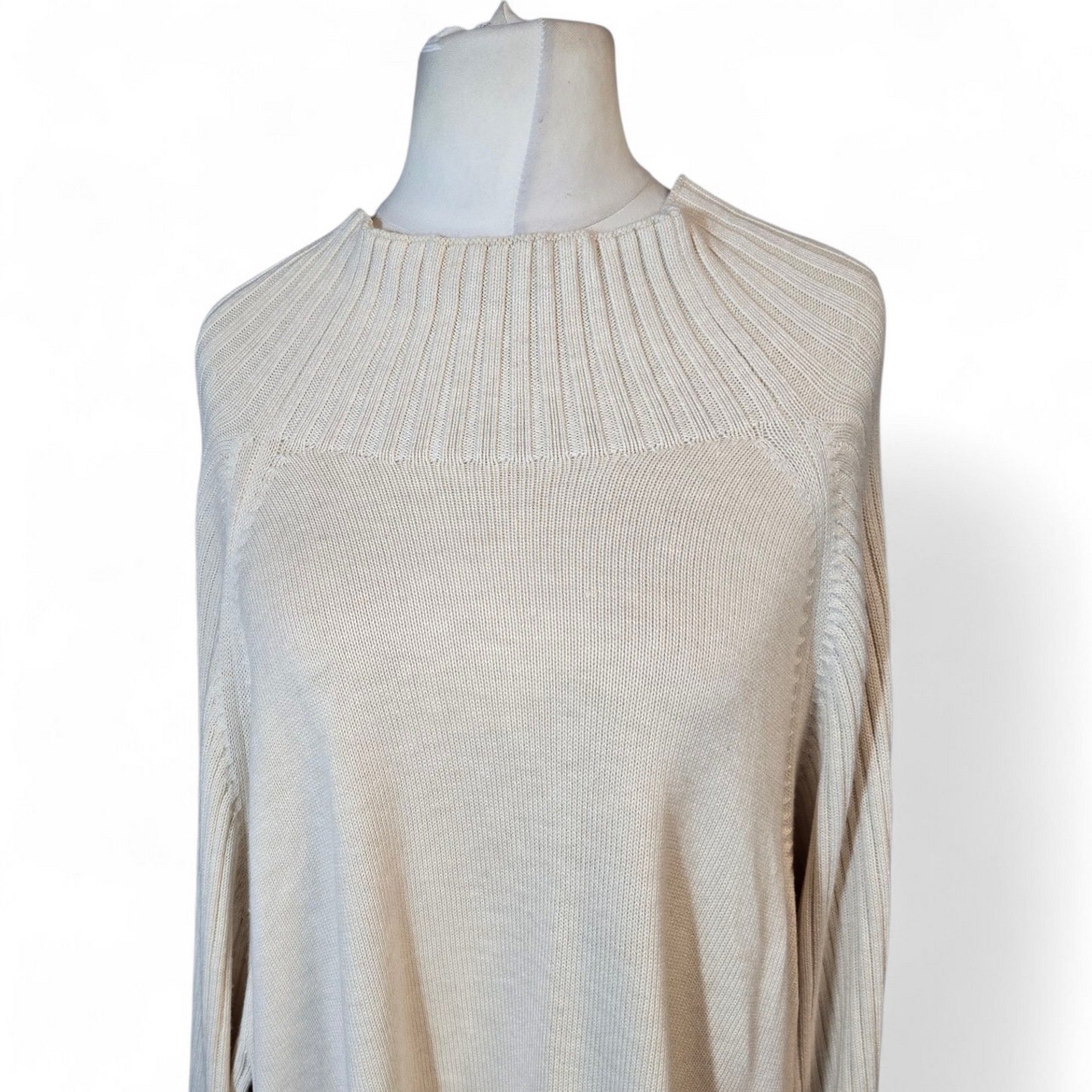 Daily Ritual Cream Ribbed Knit Jumper – Size 3XL (UK size 24/26) – High Neck Relaxed Fit