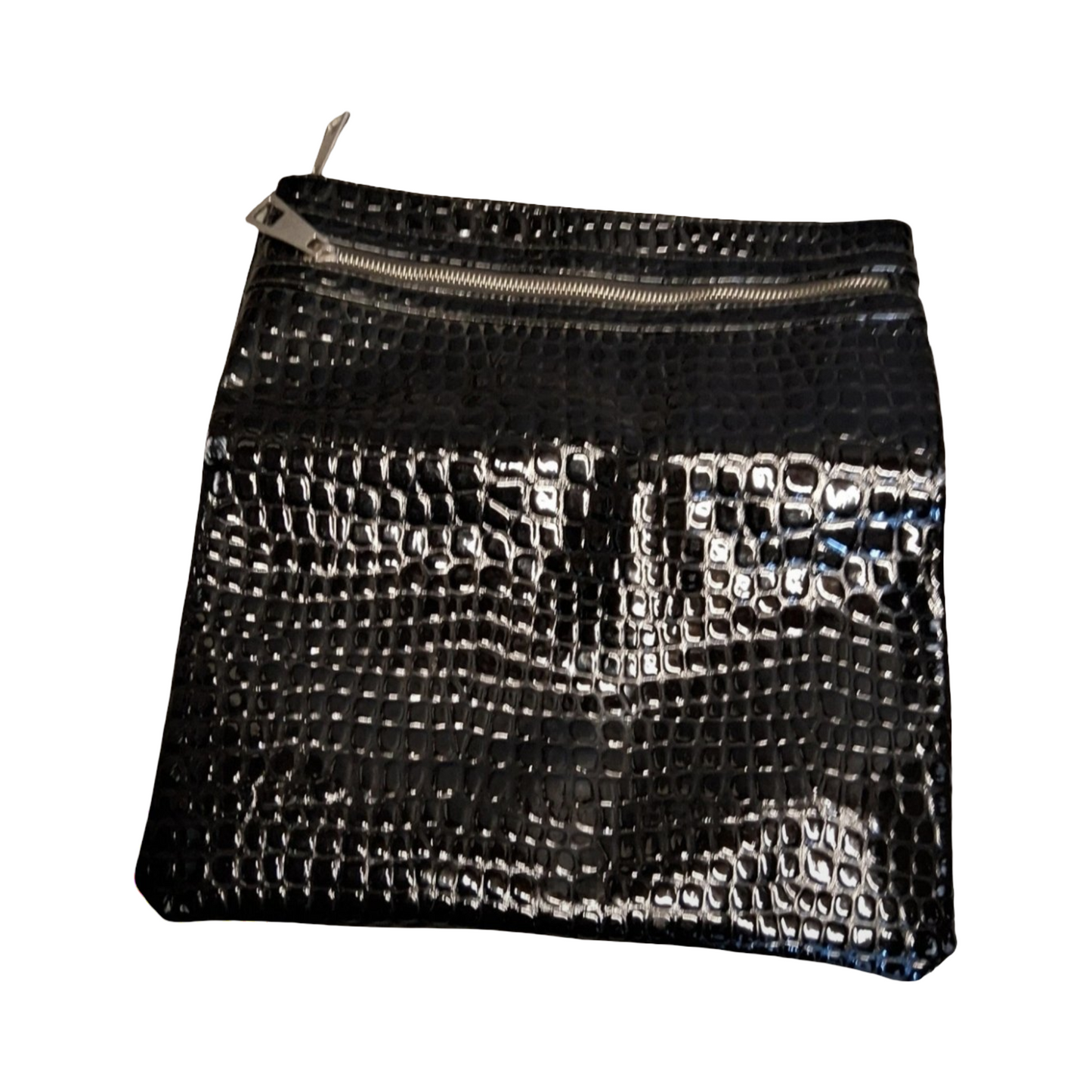 Primark Black Croc Faux Leather Fold-Over Clutch Bag – Zip & Popper Fastening