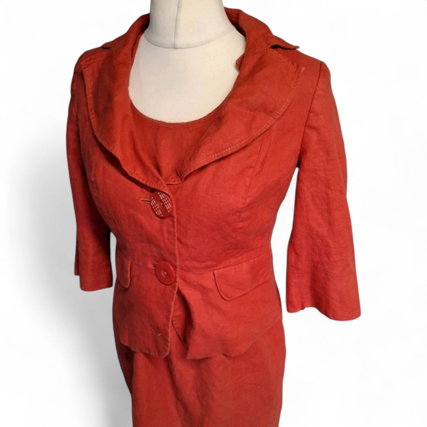Debenhams Petite Red Linen Dress & Blazer Set – Size 14 Dress / 12 Blazer – Classic Duo