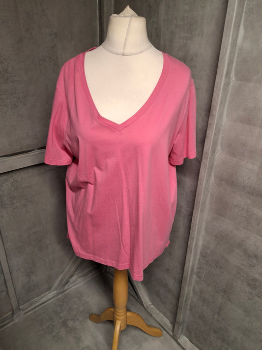 Primark Pink V-Neck Tee – 100% Cotton, Size 18/20