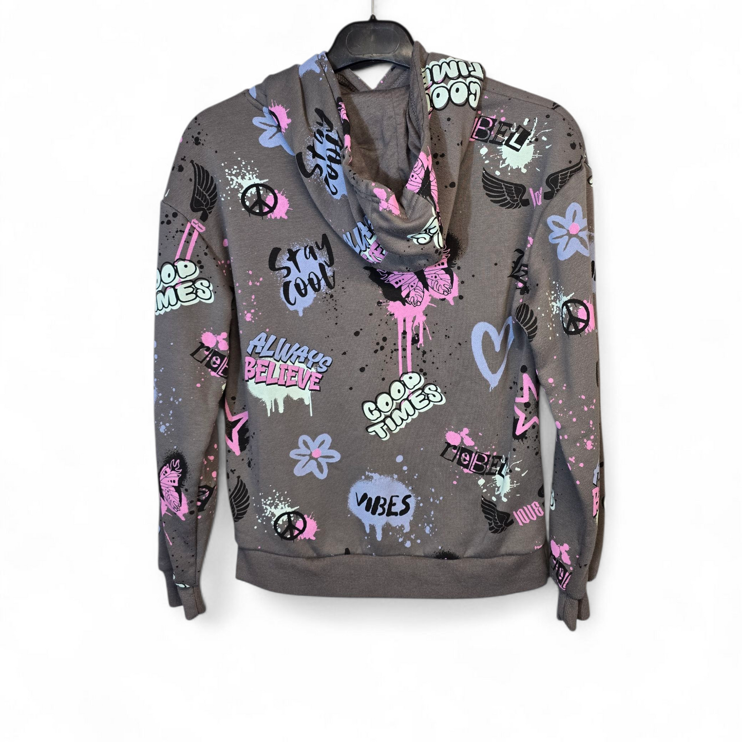 Primark Grey Graffiti Style Hoodie – Girls 10-11 Years