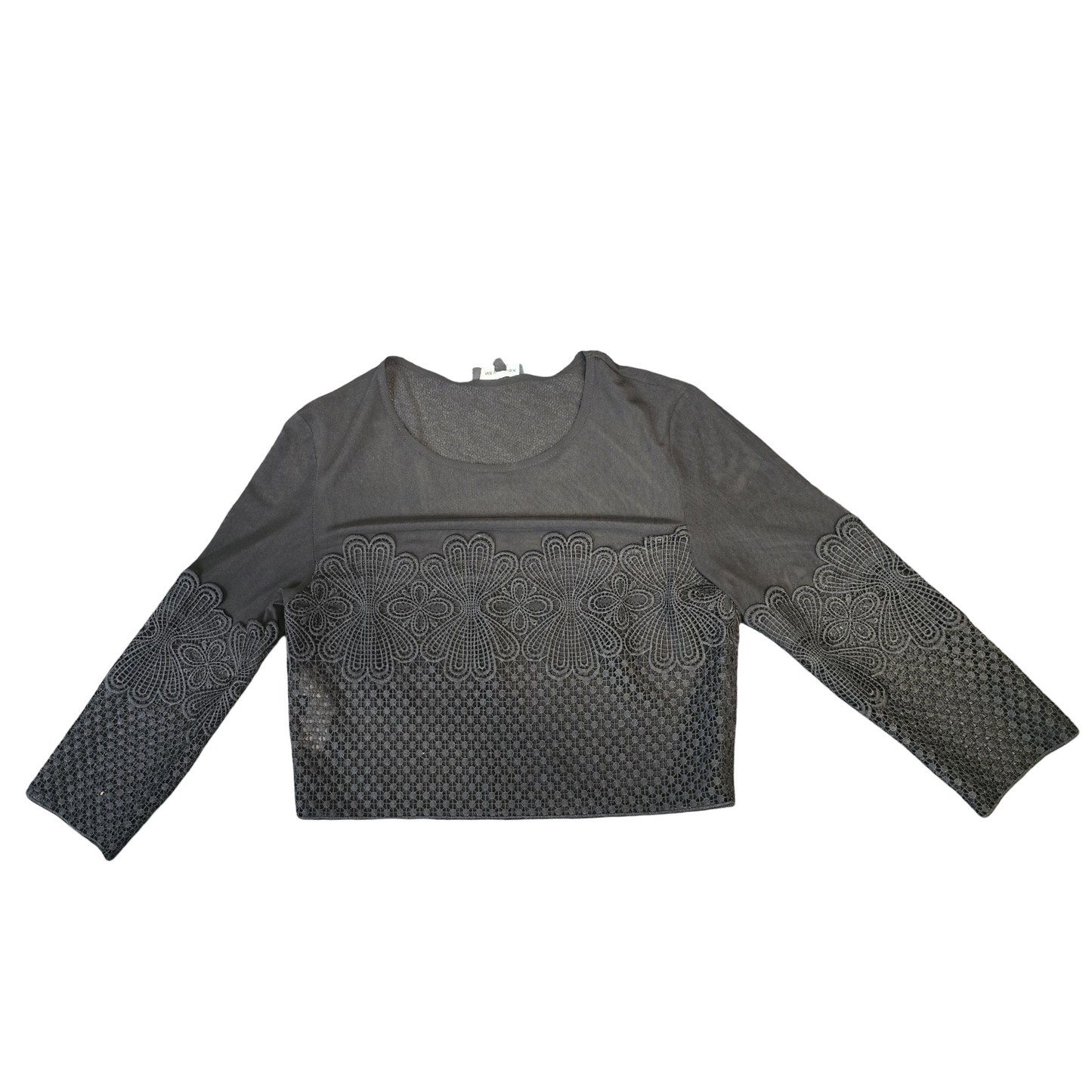 New Look Black Sheer Embroidered Crop Top Size 8 Causal 