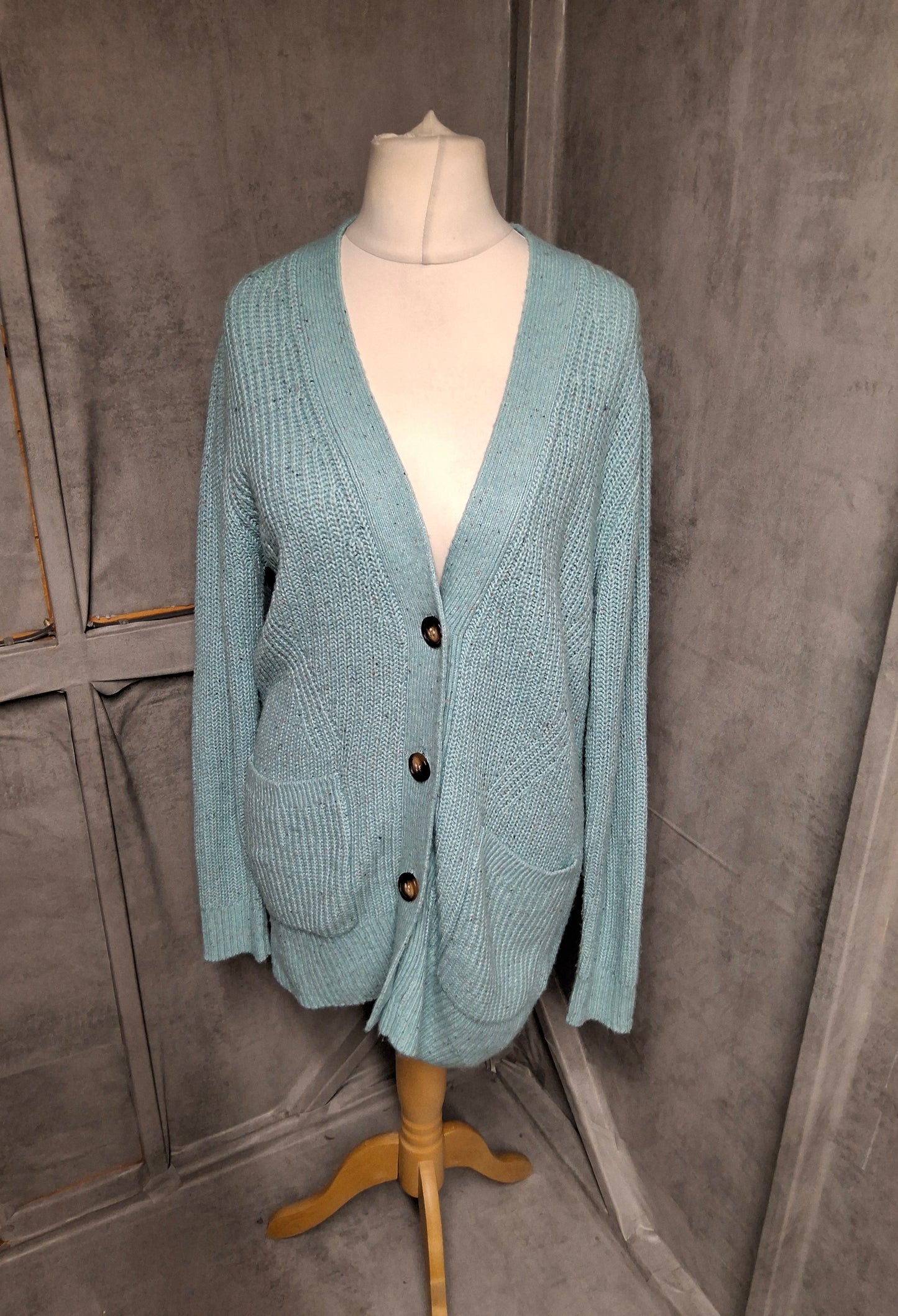 M&S Turquoise Blue Knitted Midi Cardigan – Size M (UK 10–14)