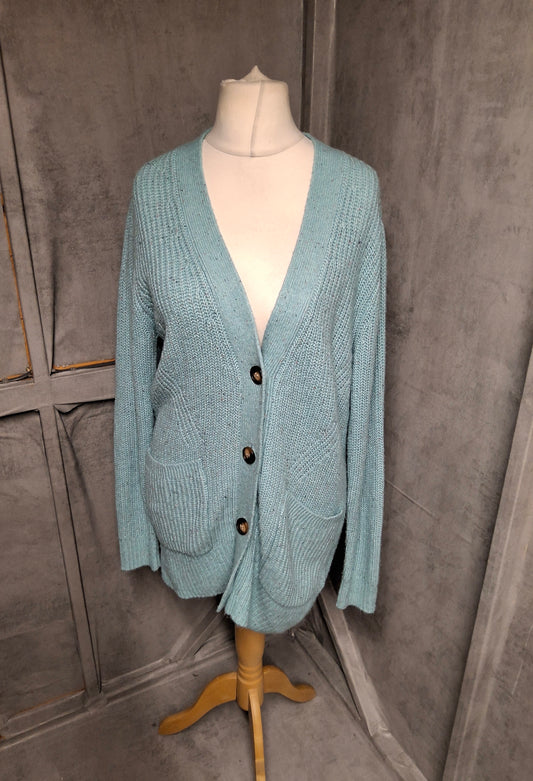 M&S Turquoise Blue Knitted Midi Cardigan – Size M (UK 10–14)