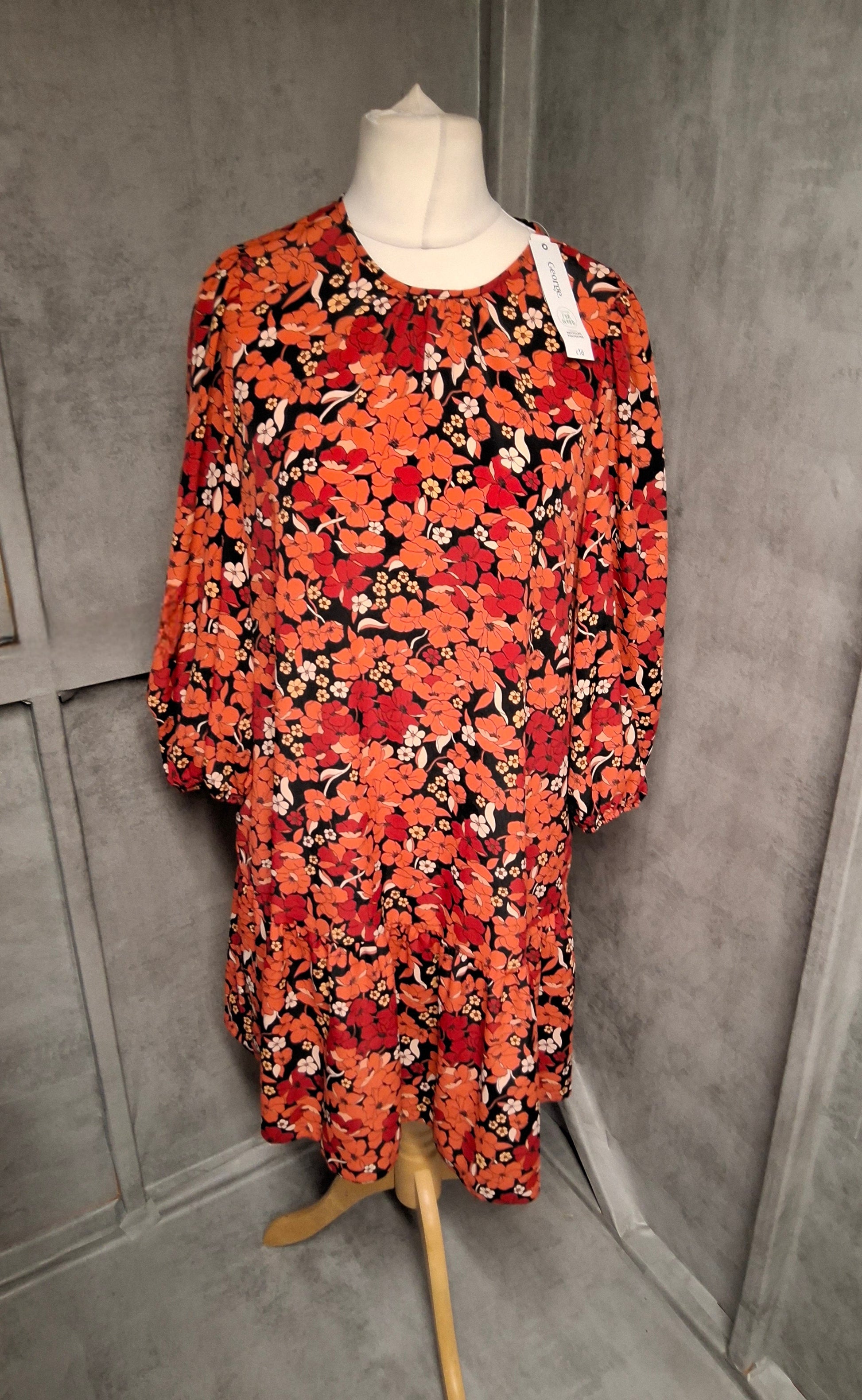 George Black & Red Floral Frill Dress – Size 12 NWT Floaty Perfection