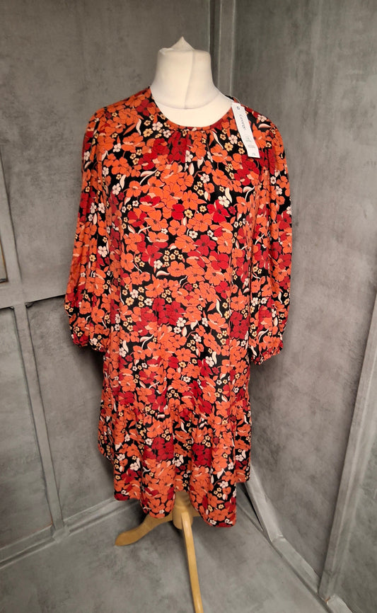 George Black & Red Floral Frill Dress – Size 12 NWT Floaty Perfection