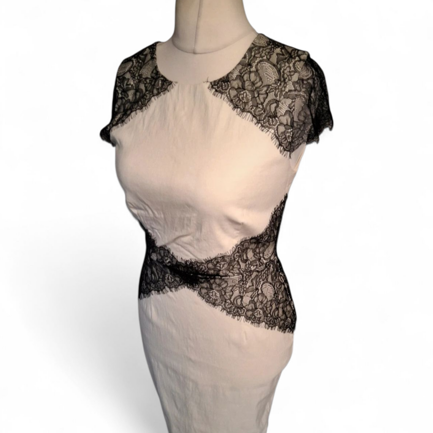 Paper Dolls White & Black Lace Bodycon Dress – Size 14