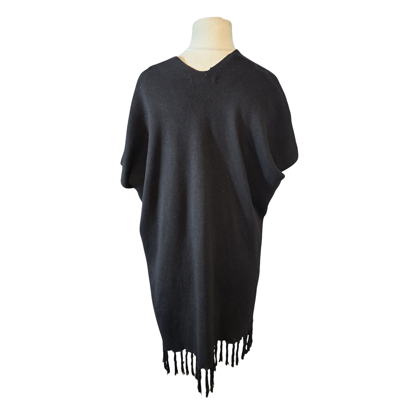 Primark Black Tasselled Short-Sleeve Cardigan – Size L/XL (size 16/18)