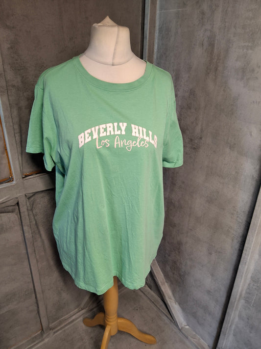 Primark Green Beverly Hills Graphic T-Shirt – Size 22/24 – Relaxed Fit