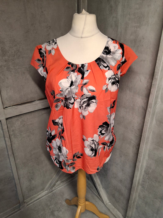 Wallis Orange Floral Zip-Back Blouse – Size 12 🌺