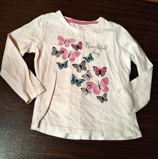 Primark Girls White Butterfly T-Shirt – Age 2–3 Years – 100% Cotton