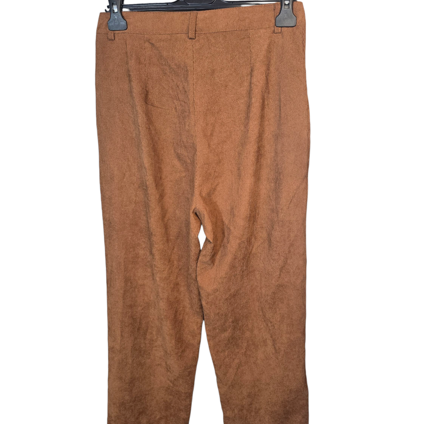 Romwe Brown Cord High-Waisted Straight Leg Trousers – Floral Embroidery – Size M (UK size 10)