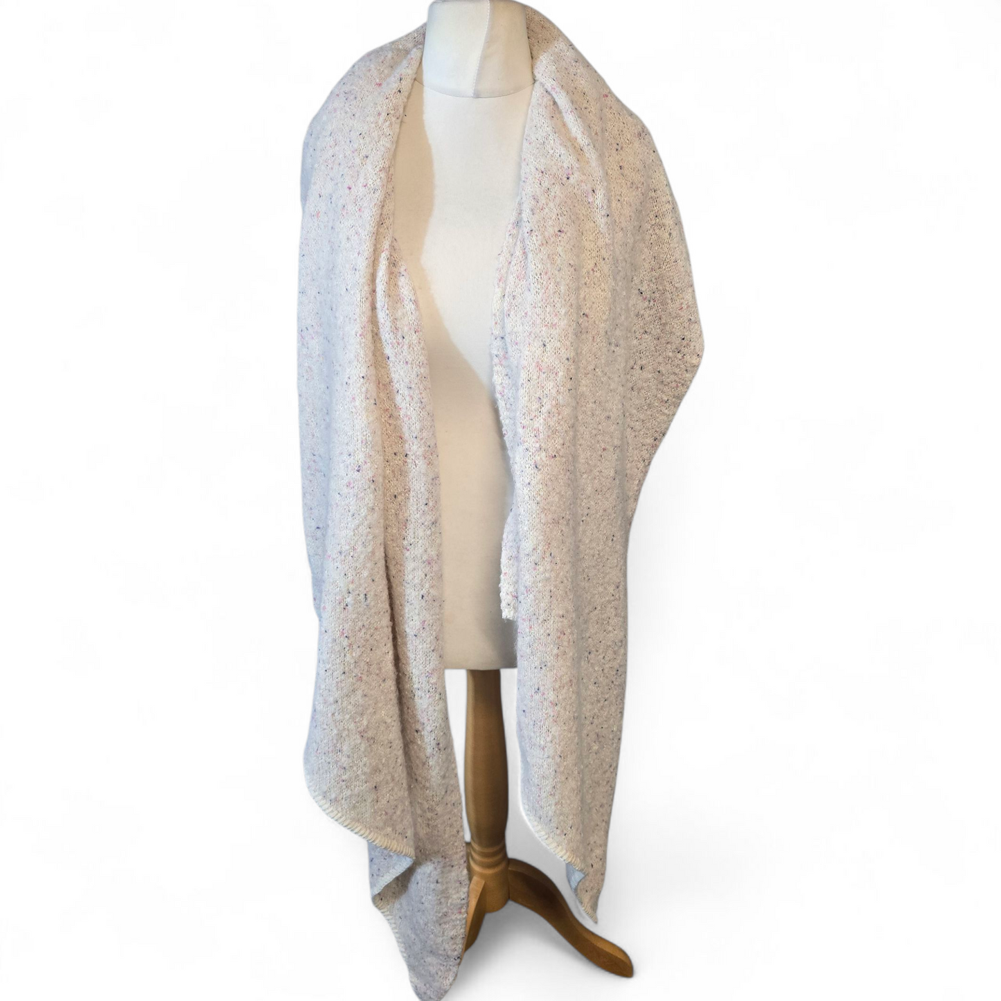 F&F Cream Knitted Shawl – Speckled Pink & Blue Design – Cosy Wrap Style