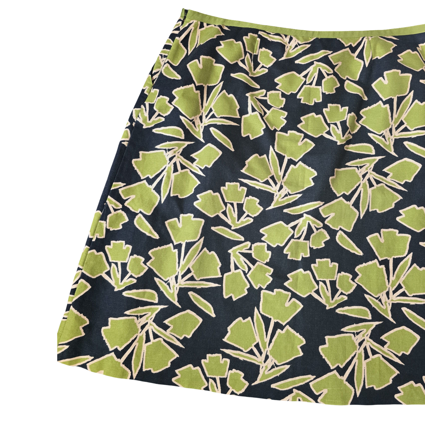 Laura Ashley Black & Green Floral Midi Skirt – Size 20 – Linen Blend