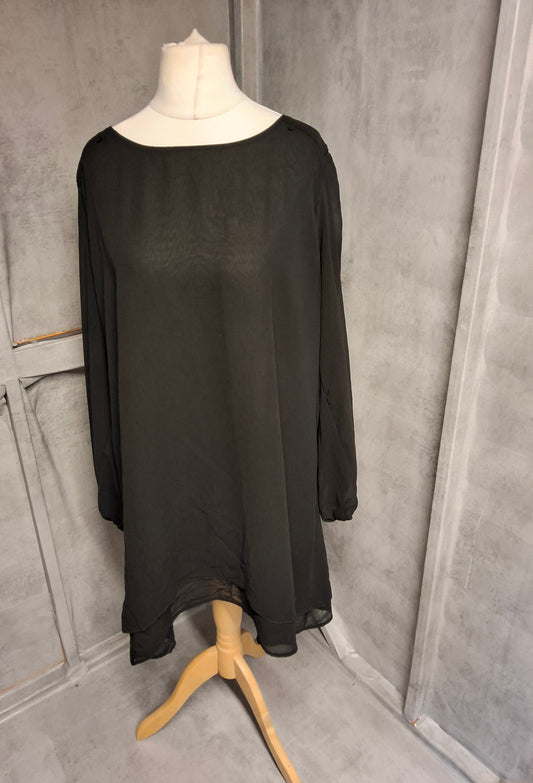 Yours Black Sheer Sleeve Layered Dress – Size 22 – Knee Length Chic