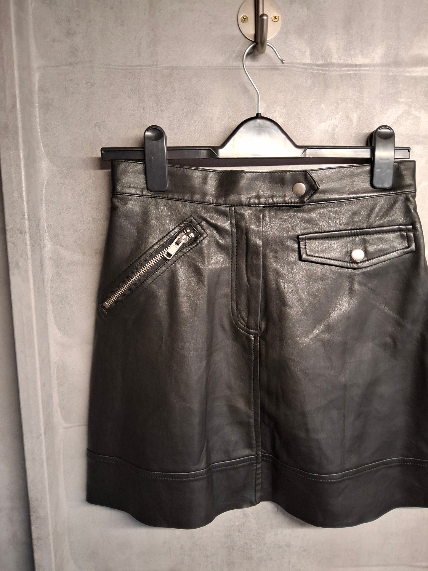 Monki Black Faux Leather Mini Skirt – Size 10 (EUR 38)