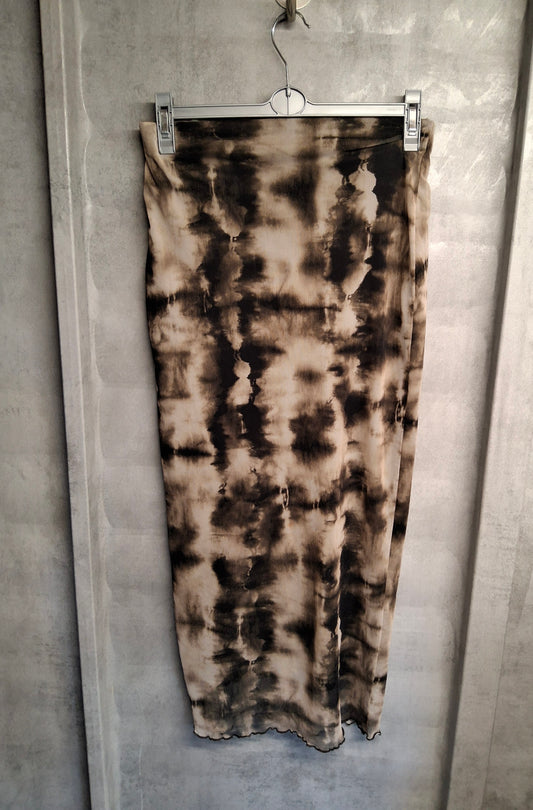 F&F Black & Beige Tie-Dye Midi Skirt – Size 6 – Bodycon Fit
