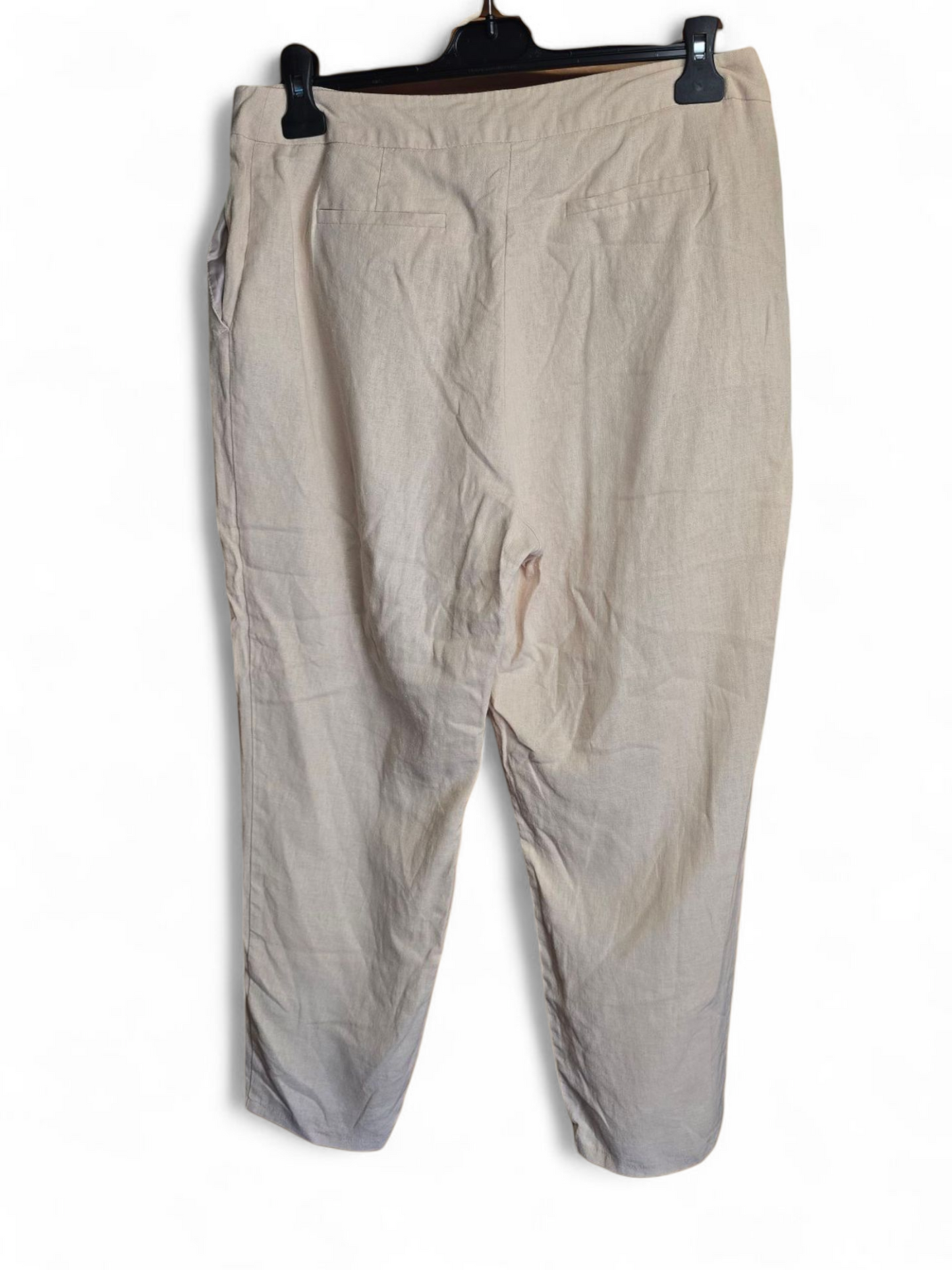 Very Cream Linen Blend Slim Trousers | Size 12 UK | High Waist, Button Close, Pockets