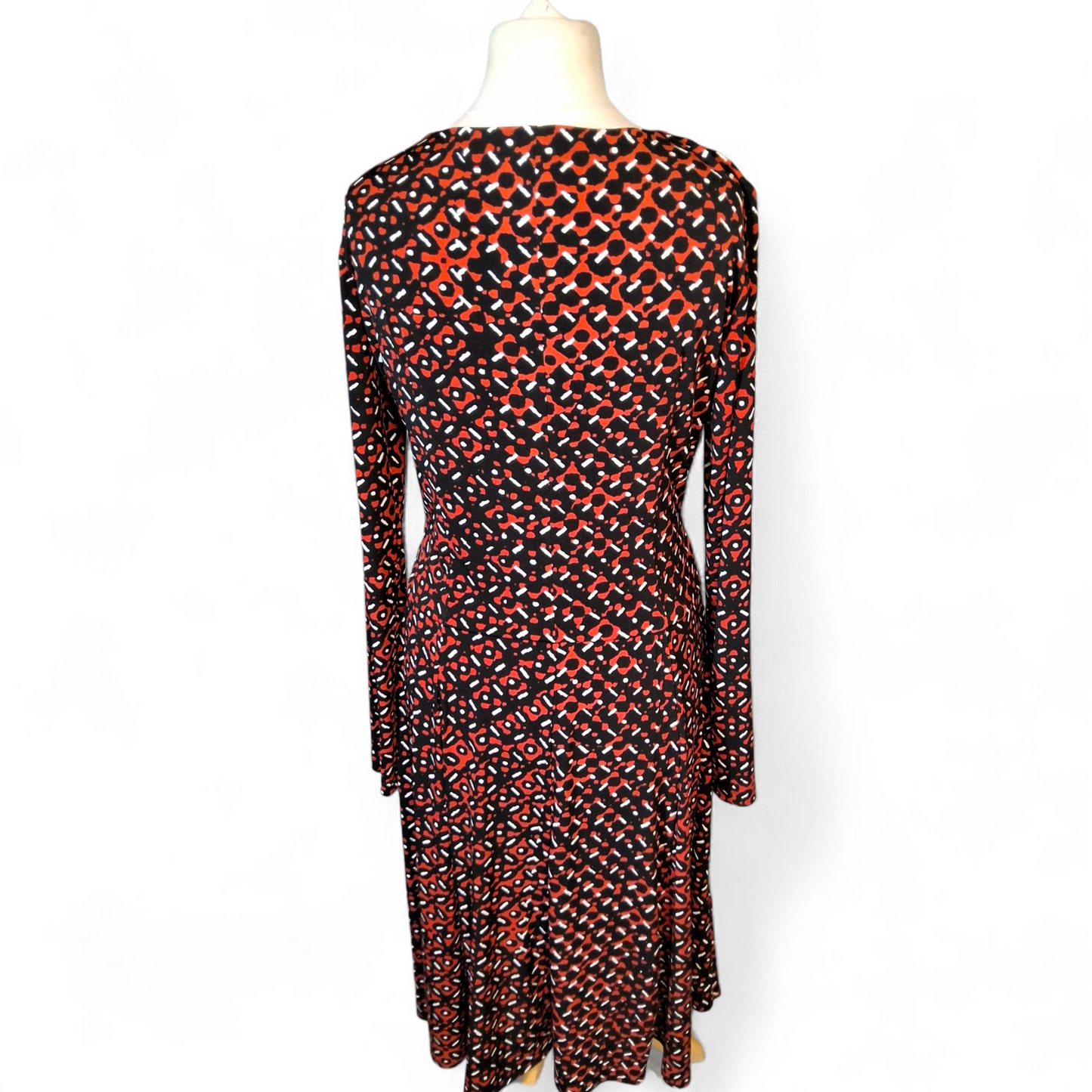 Long Tall Sally Black, Red & White Print Midi Dress – Size 14