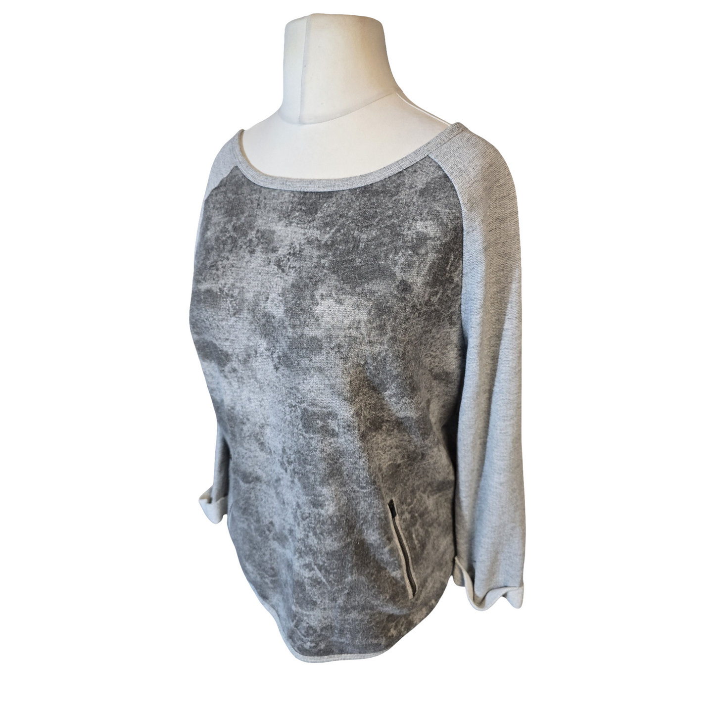 Mint Velvet Grey Lightweight Jumper – Size 12 – 3/4 Sleeves & Zip Pockets