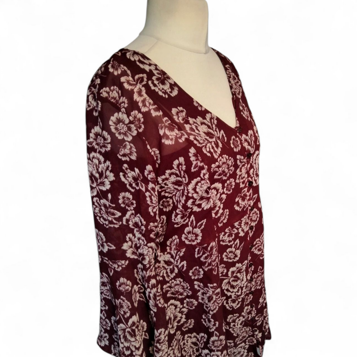 Brave Soul Burgundy & White Floral Dress – Size M (size 10/12)
