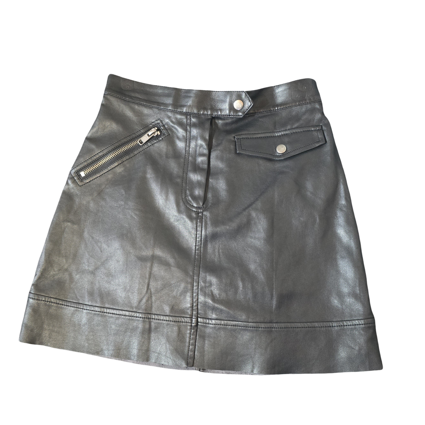 Monki Black Faux Leather Mini Skirt – Size 10 (EUR 38)