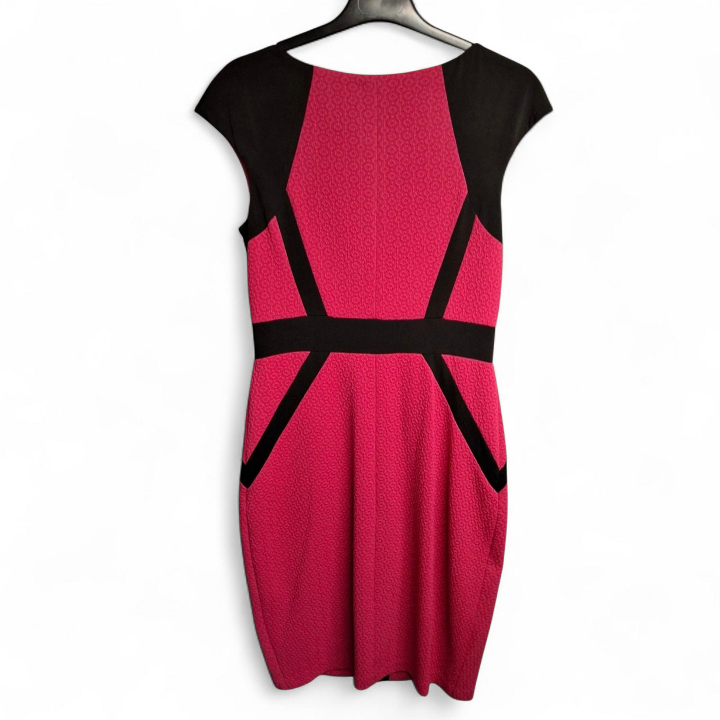 Jax Pink & Black Zip Front Bodycon Midi Dress – UK size 6/8 – Bold Contrast Panels – Party Ready