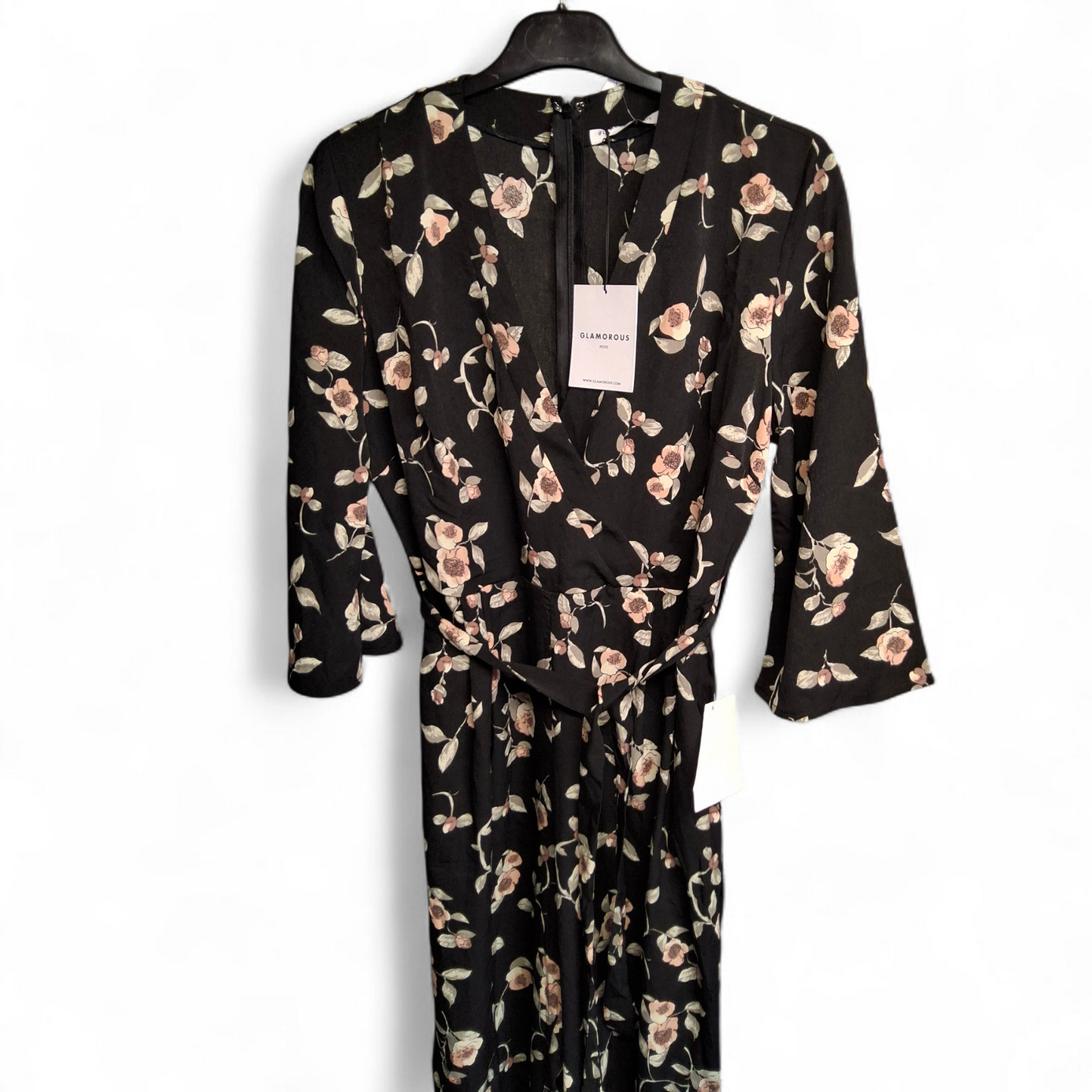 Glamorous Petite Black Floral Jumpsuit – Size 12 – NWT