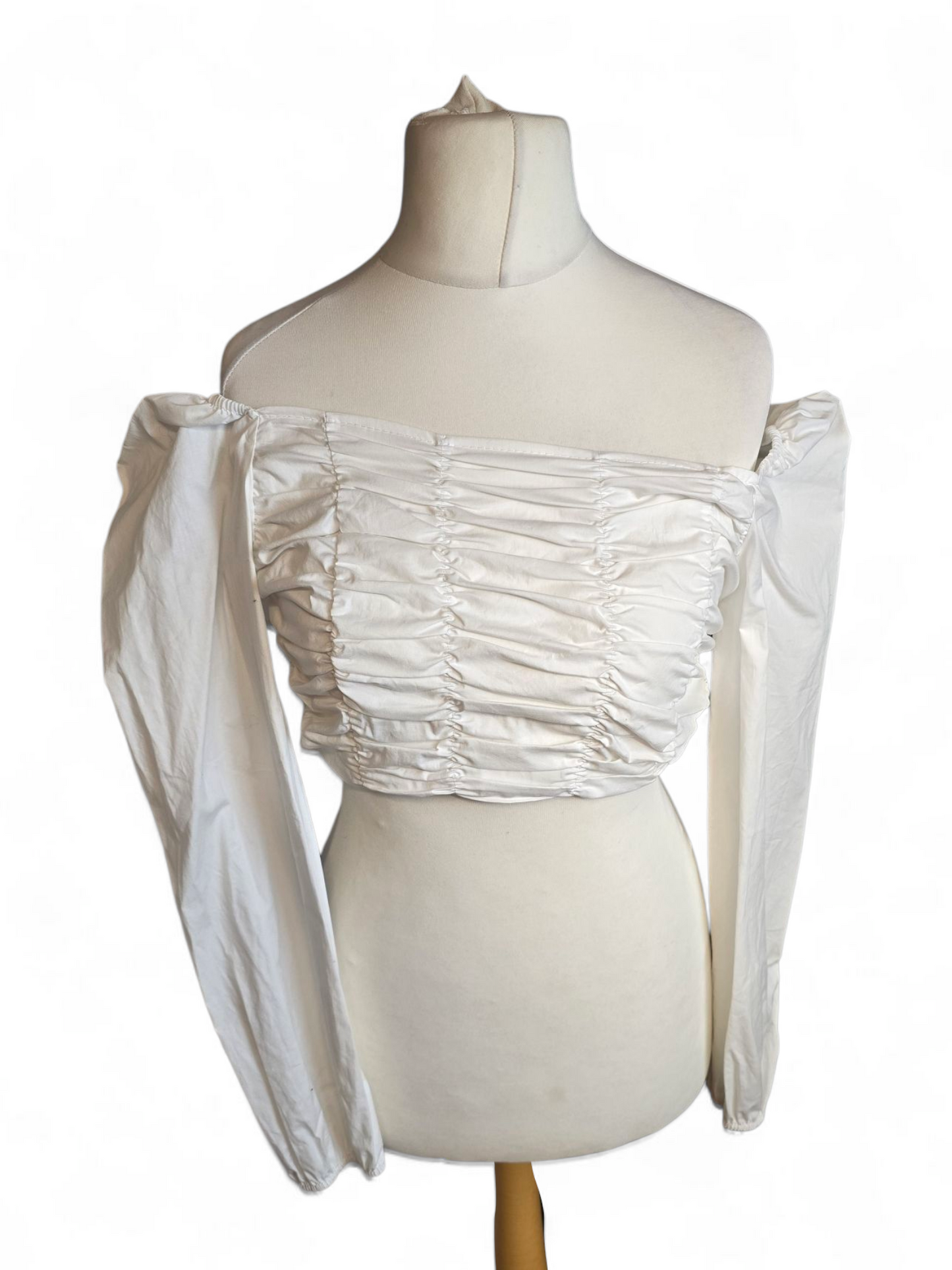 Boohoo White Off-the-Shoulder Cotton Crop Top | Size 10 UK | New with Tags