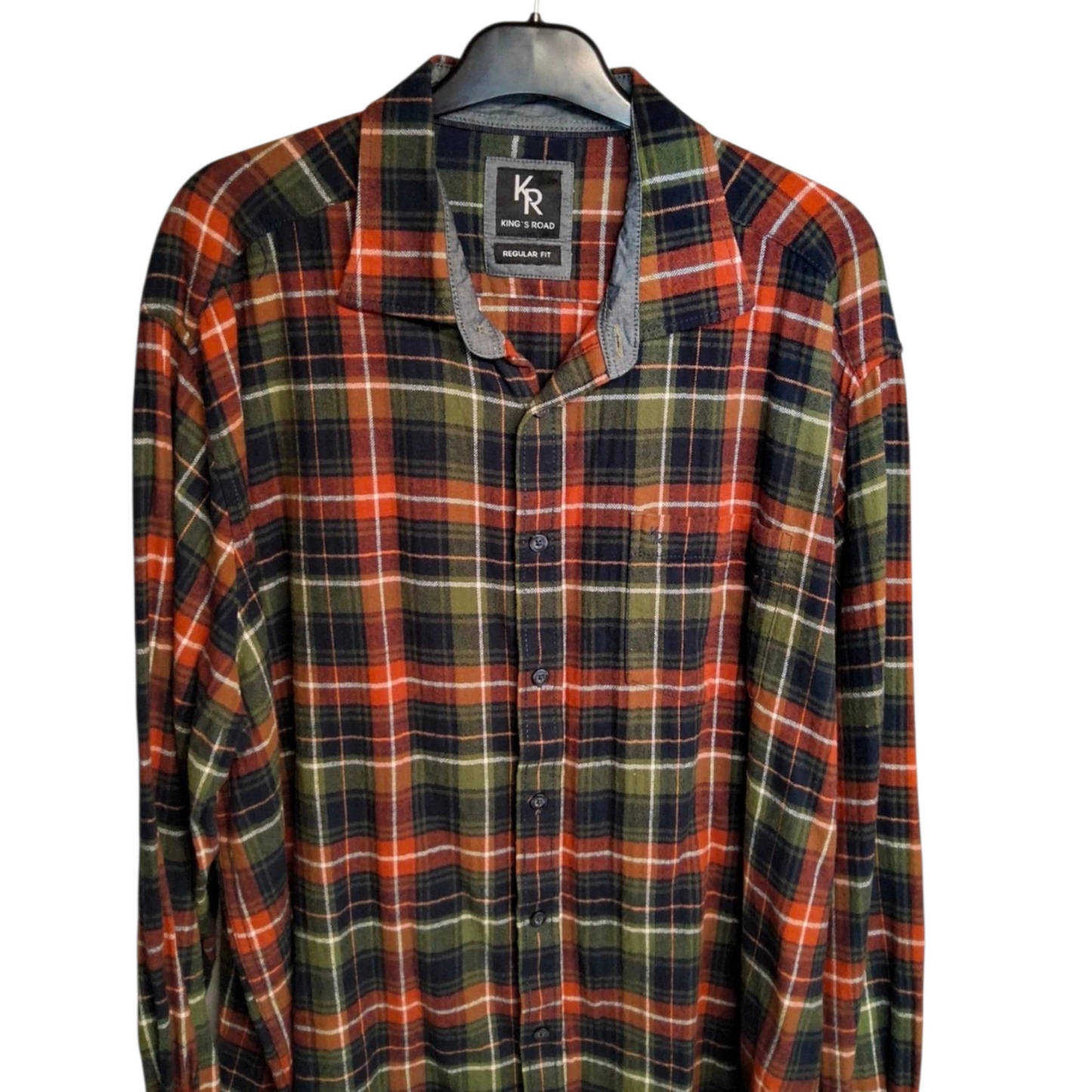 King’s Road Navy, Red & Green Checked Shirt – Men’s 2XL – 100% Cotton