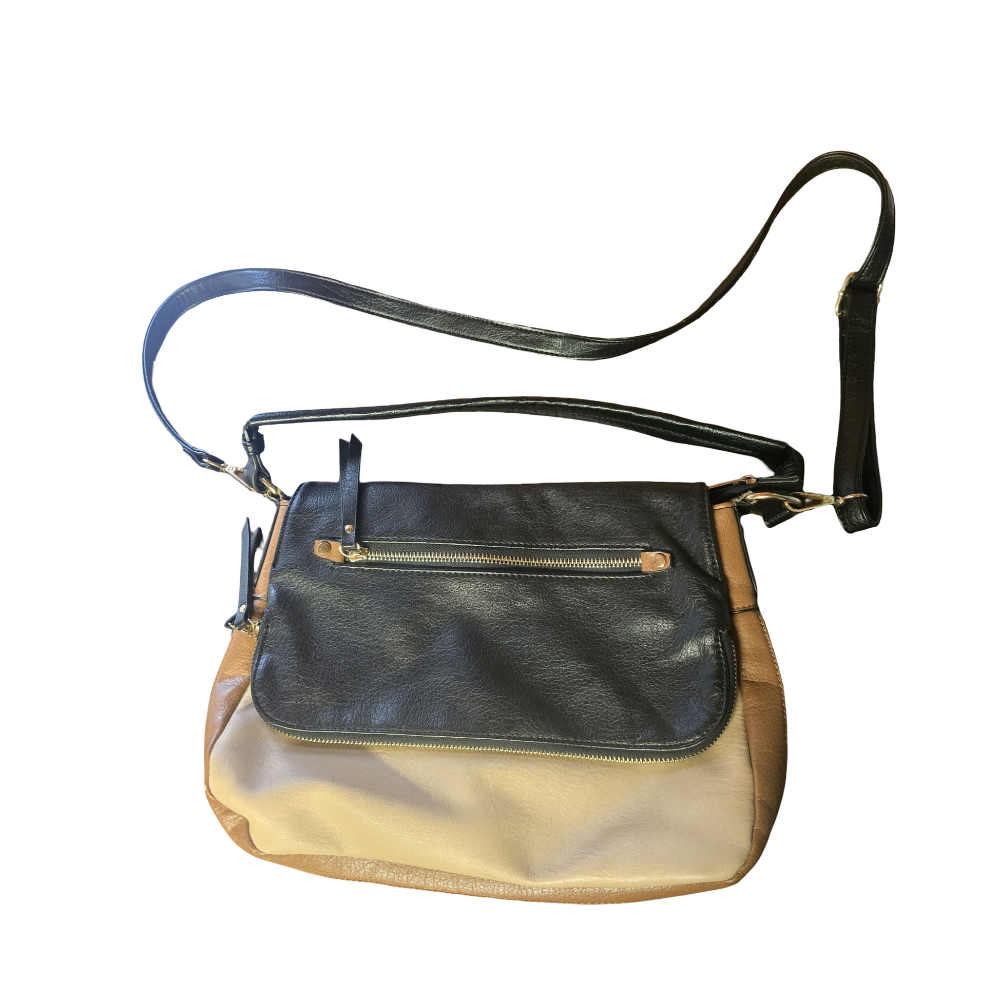 Oasis Black, Brown & Cream Faux Leather Shoulder Bag | Adjustable Strap | Expandable Zip | 36cm x 26cm