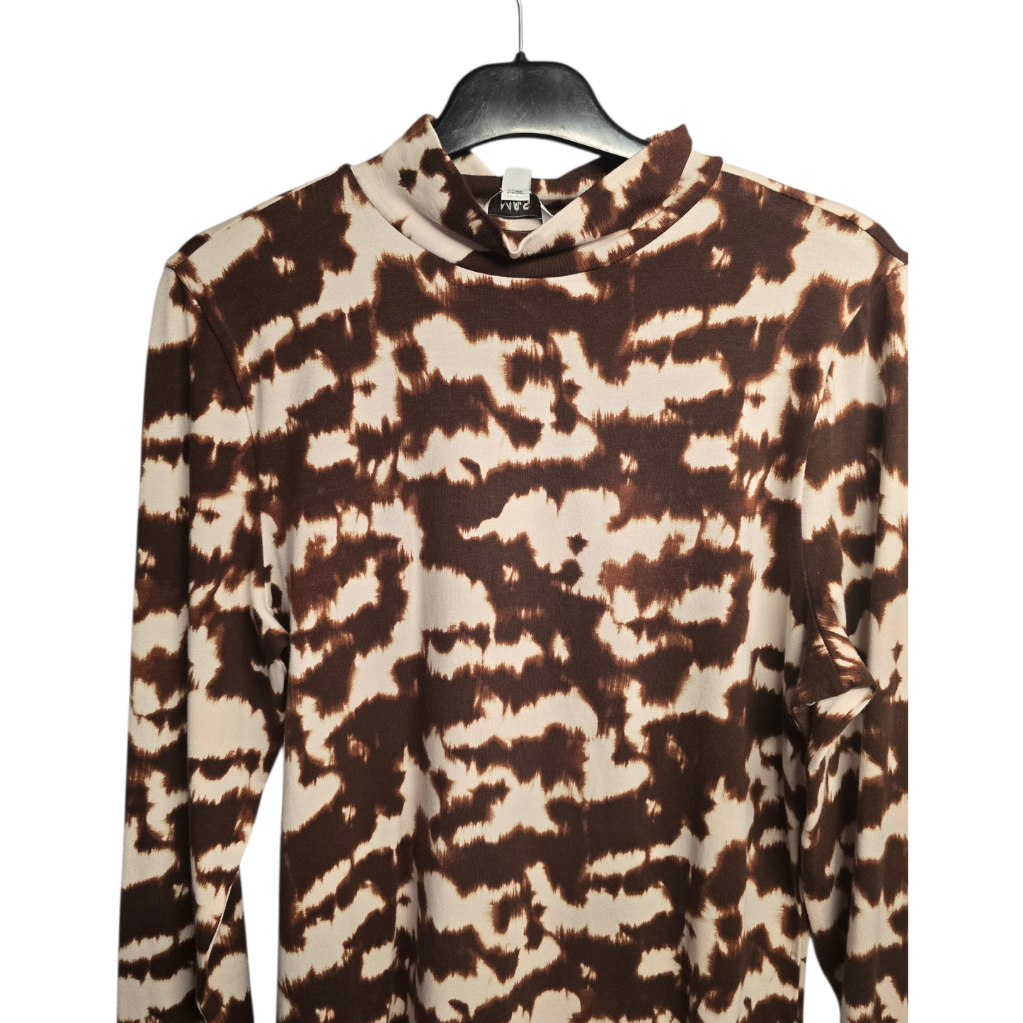 M&S Brown & White Animal Print High Neck Top – Size 14 – NWT – 95% Cotton